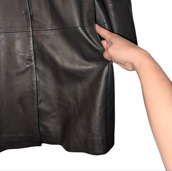 Lamb Fox Fur Collar Genuine Leather Brown Button Front Tunic Jacket Coat Small - Picture 5 of 12